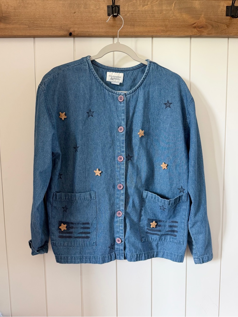 Christopher & Banks Blue Denim Kids' Star Embellished Jacket